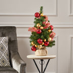 2'RED/GOLD DECORATION BURLAP TREE WITH 50 WARM WHITE LED LIGHTS-BATTERY OPERATED