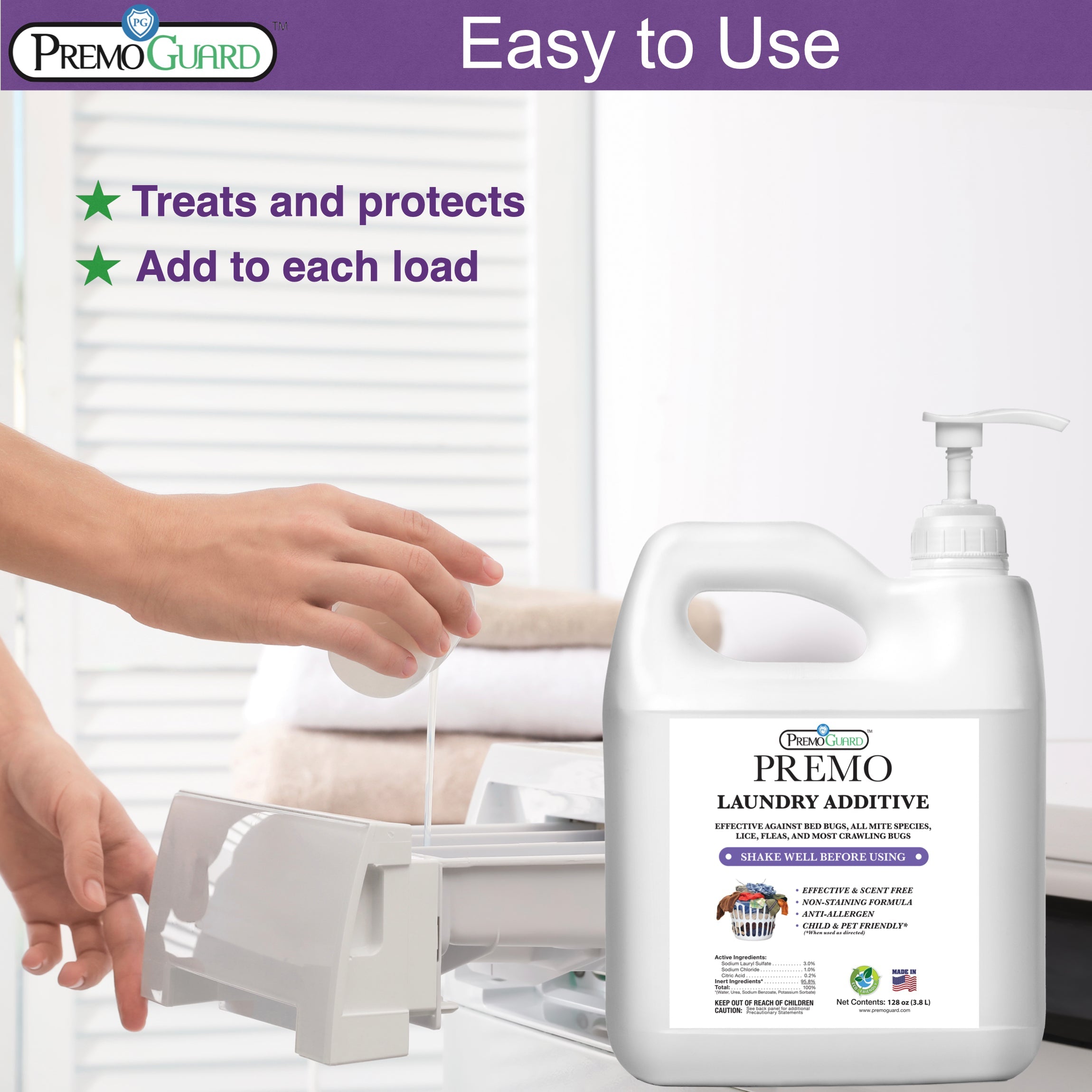 Bed Bug & Mite Laundry Additive 128 oz | Non-Toxic Treatment | Premo Guard