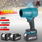 Brushless turbocharged storm blower and snow blower compatible with Makita battery 18V high power
