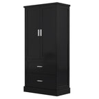 Tall Bathroom Storage Cabinet, Cabinet with Two Doors and Drawers, Adjustable Shelf, MDF Board, Black