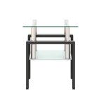 1-Piece Modern Tempered Glass Tea Table Coffee Table End Table, Square Table for Living Room, Transparent/Black