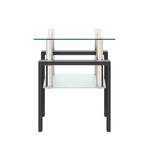1-Piece Modern Tempered Glass Tea Table Coffee Table End Table, Square Table for Living Room, Transparent/Black