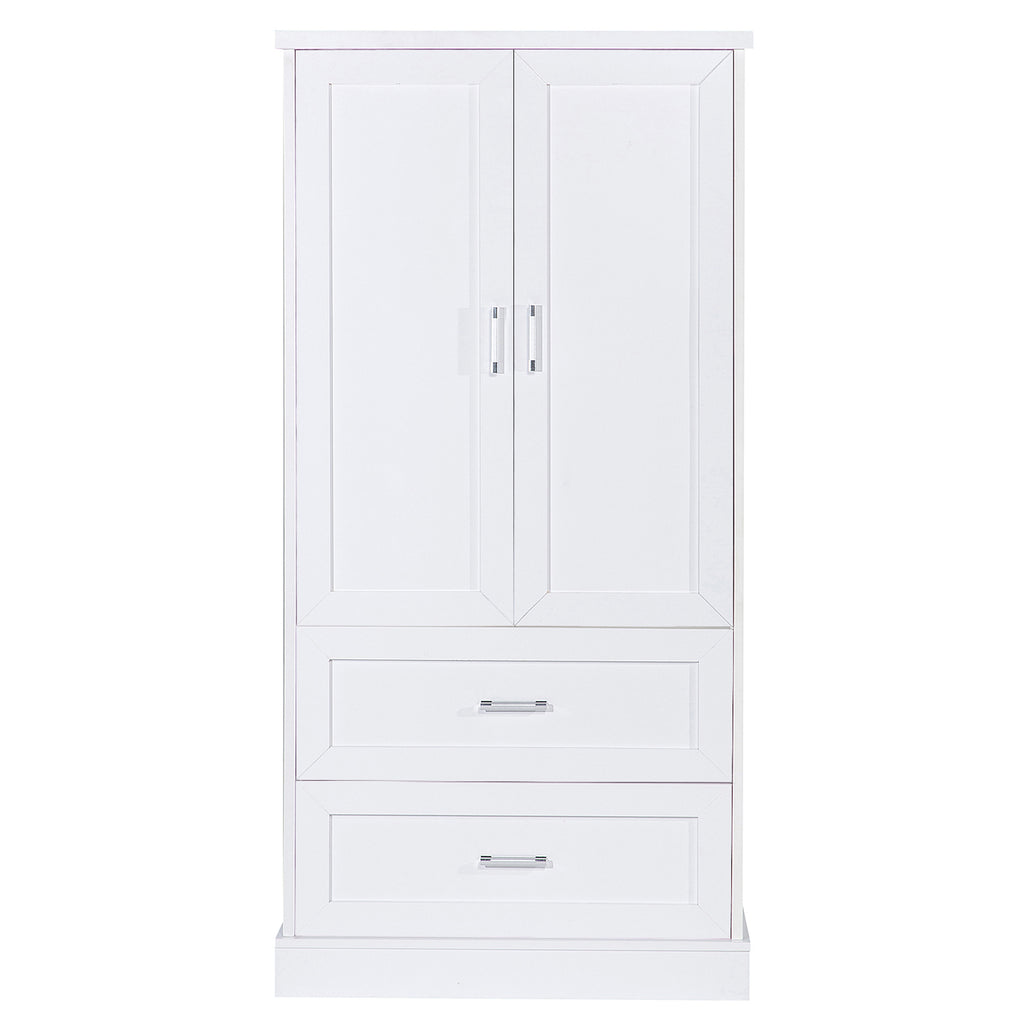 Tall Bathroom Storage Cabinet, Cabinet with Two Doors and Drawers, Adjustable Shelf, MDF Board, White