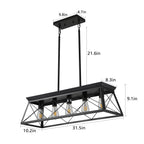 5-light farmhouse pendant light, metal pendant light island fixture, modern rectangular island light, pure black (no bulb)