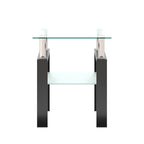 1-Piece Modern Tempered Glass Tea Table Coffee Table End Table, Square Table for Living Room, Transparent/Black