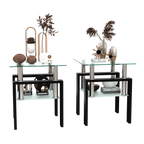 Set of 2, Modern Tempered Glass Tea Table Coffee Table End Table, Square Table for Living Room, Transparent/Black