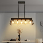 5-light farmhouse pendant light, metal pendant light island fixture, modern rectangular island light, pure black (no bulb)