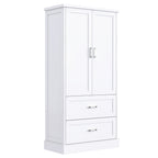 Tall Bathroom Storage Cabinet, Cabinet with Two Doors and Drawers, Adjustable Shelf, MDF Board, White