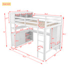 Wood Loft Bed with Cabinet and Bookshelf, Full Size Loft with Wardrobe and Desk for Kids,White