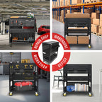3-Tier Adjustable Rolling Tool Cart | Garage & Workshop Organizer w/ Steel Pegboard