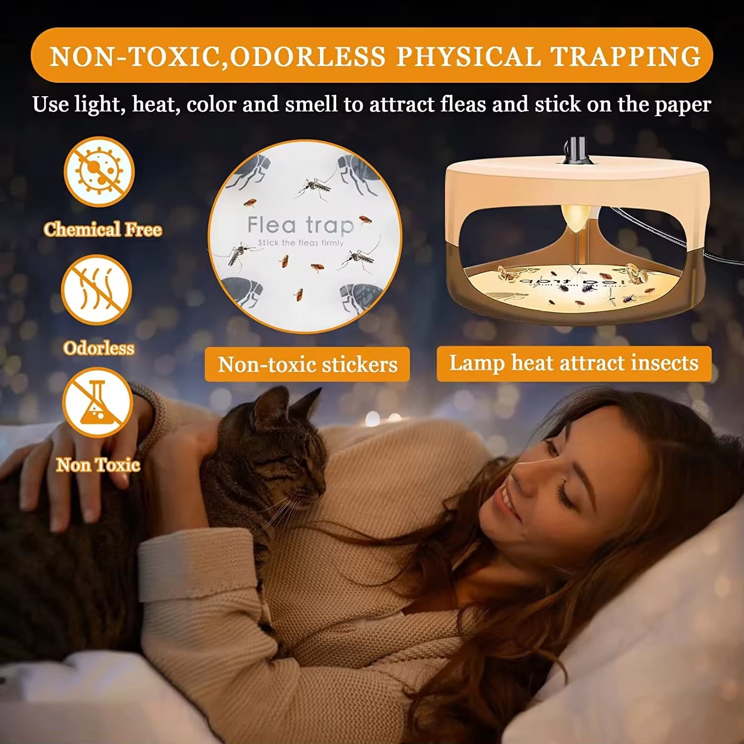 Flea Killer Trap with 2 Glue Discs Pad Bed Bug Trap Light Bulb Safe for Children Pet Dog Cat Best Control for Home House Inside
