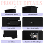 Black high storage cabinet with 3 drawers and adjustable shelves, MDF board painted
