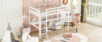Twin Loft Wood Bed with Under-bed, Built-in Desk, a Storage Cabinet of 2 Drawers, Guardrails, Ladder,White