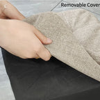 Round Foot Rest Stool Linen Fabric Padded Seat Pouf with Non-Skid