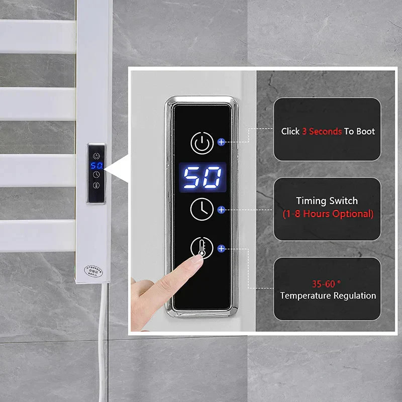 White Electric Heated Towel Rail Smart Electric Towel Rack Bathroom Cloth