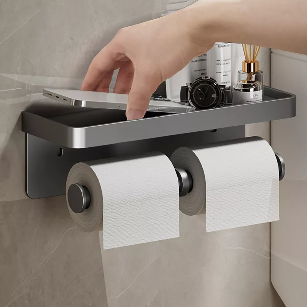 Large Toilet Paper Holder Wall-Mounted Paper Roll Holder Storage
