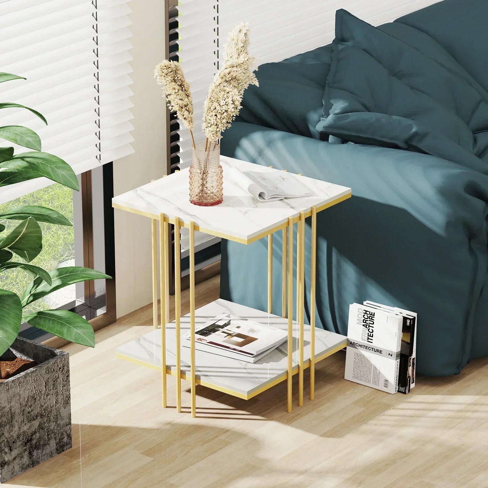 Tea Table End Table Office Coffee Table Square Marble Shelf Small Desk